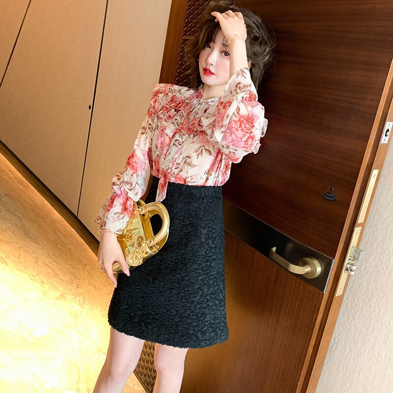 ハイウェストウェストジャカードスリムAラインスカート MIUCO25174383385