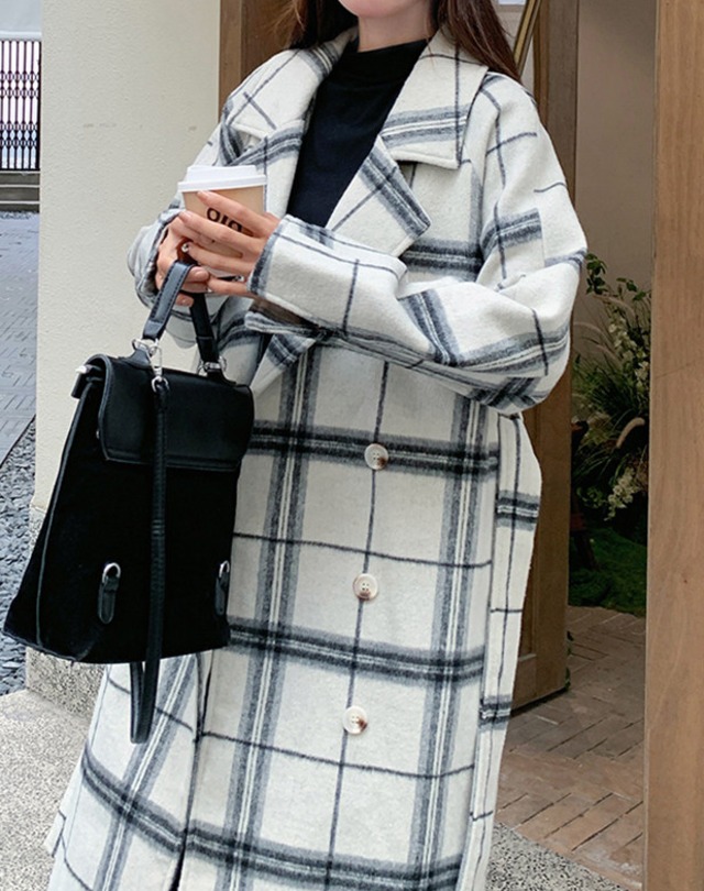 クラシカルチェック ダブルロングコート