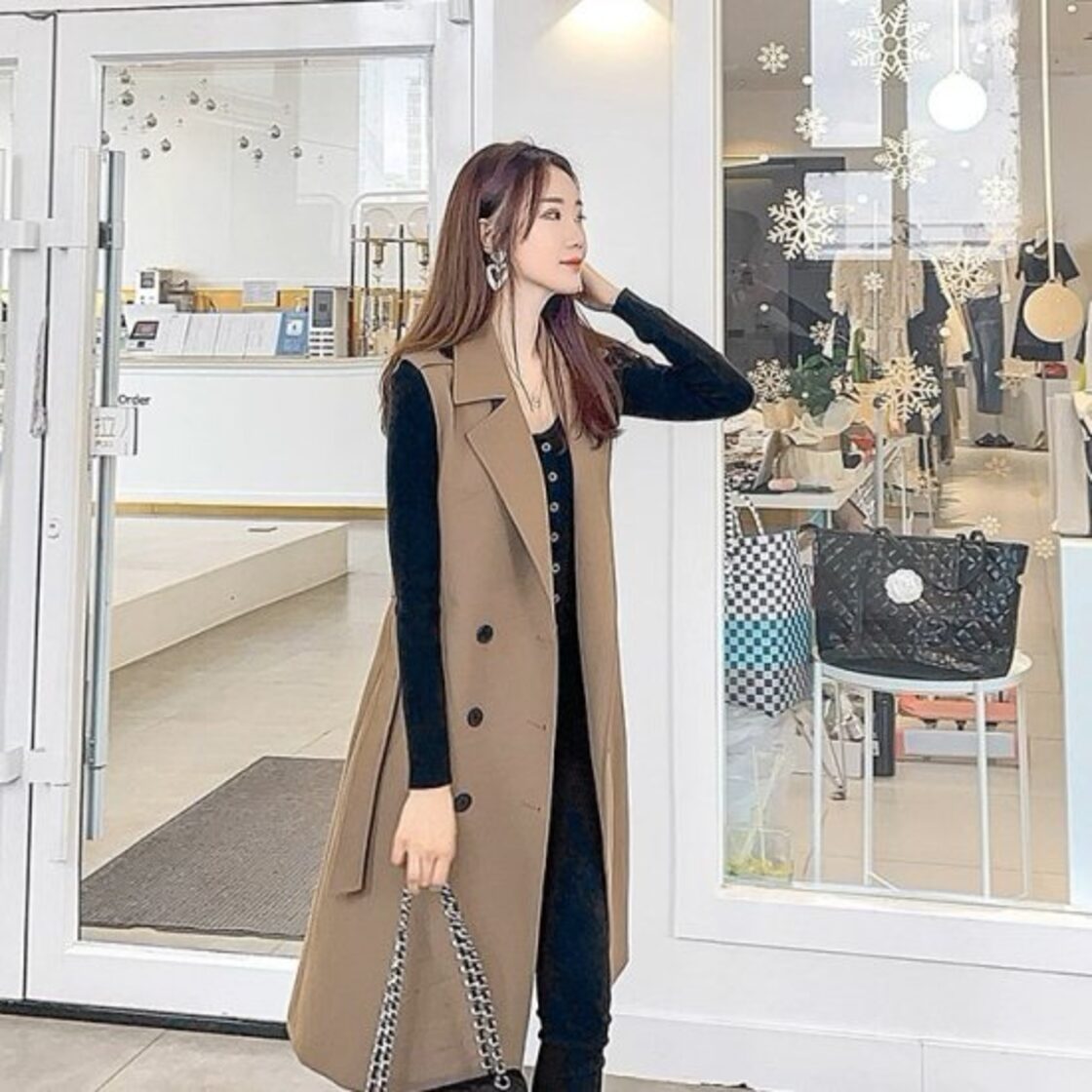 ロングジレ レディース ベスト ロング丈 ノースリーブ テーラード 