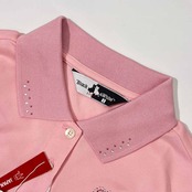 新品 タグ付き Black & White ブラック&ホワイト ラインストーン 鹿の子 長袖 ポロシャツ 1/ピンク レディース ゴルフ