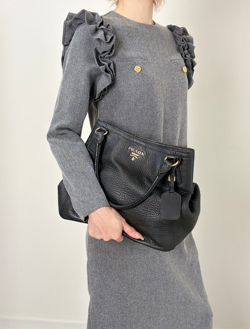 PRADA プラダ ヴィッテロダイノ トートバッグ ブラック ロゴ レザー vintage ヴィンテージ オールド fpj5iw