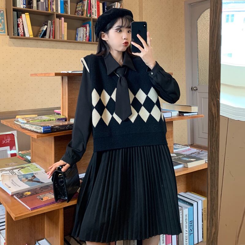 スプリングドレス ハイウェストウェストAラインスカート 春物 試着室30302407979