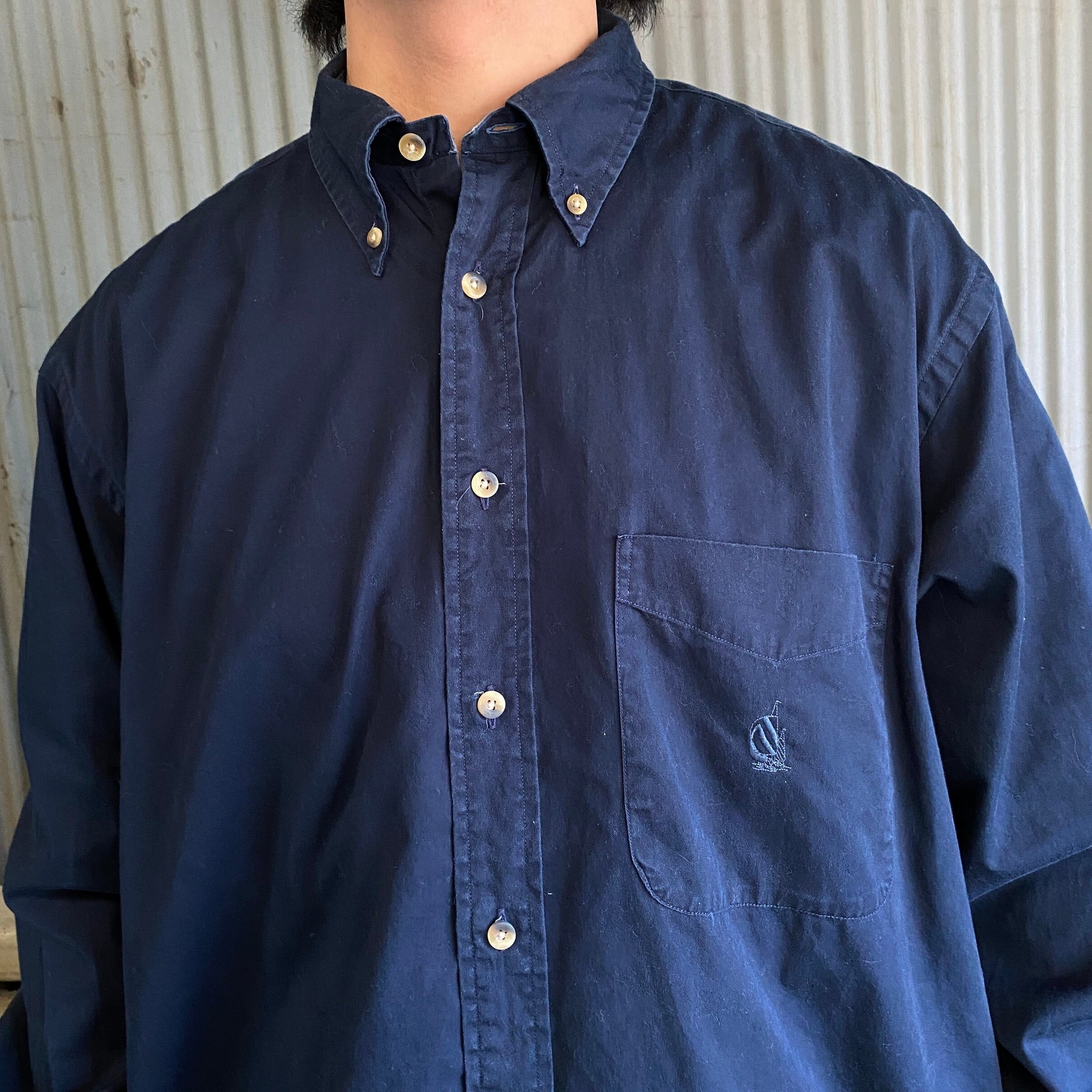 90年代 NAUTICA ノーティカ ワンポイントロゴ 刺繍 長袖シャツ メンズ