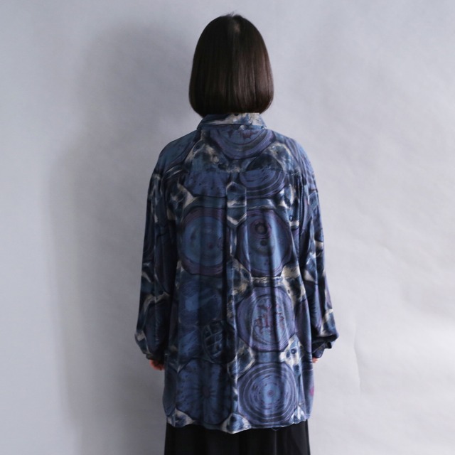 blue mysterious pattern l/s rayon shirt