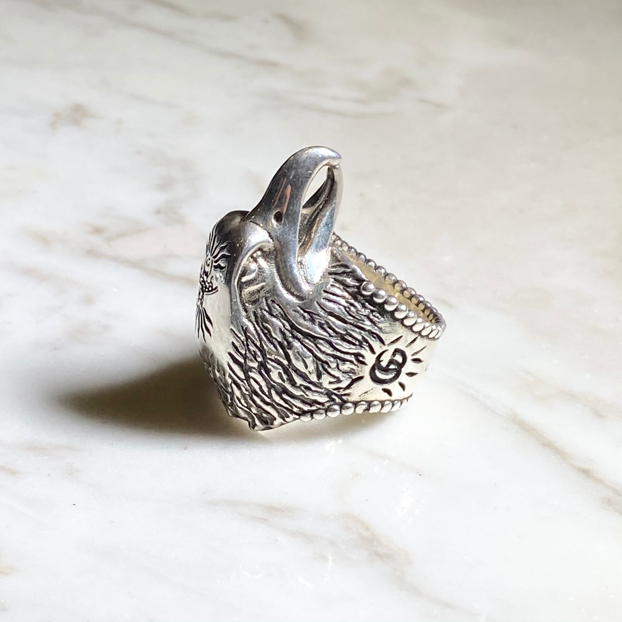 GUCCI heavy gauge silver eagle head ring “anger forest” | NOIR ONLINE
