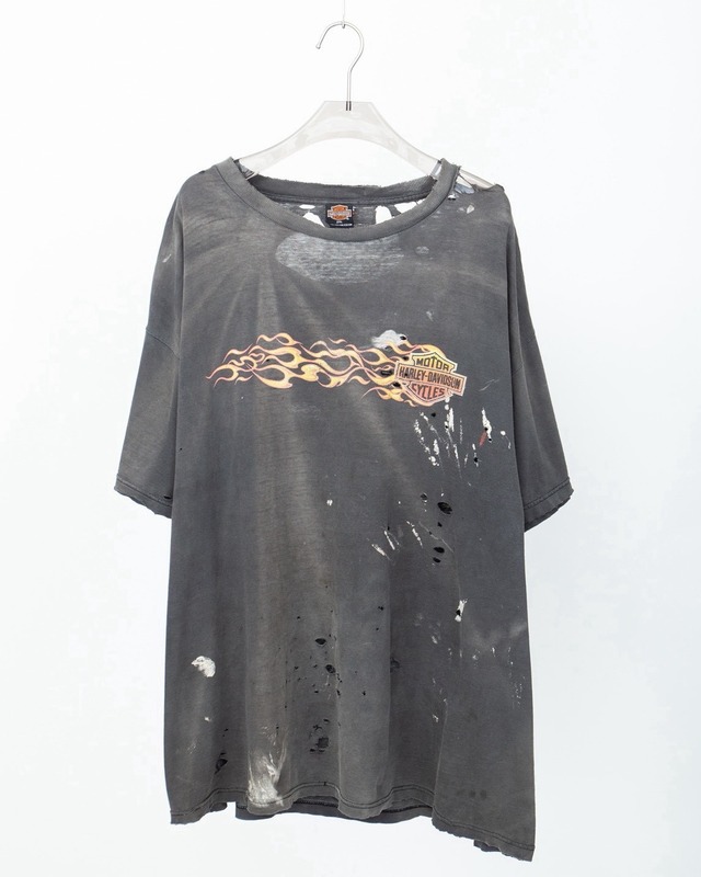 "HARLEY-DAVIDSON" amazing damage both sides print T-shirt