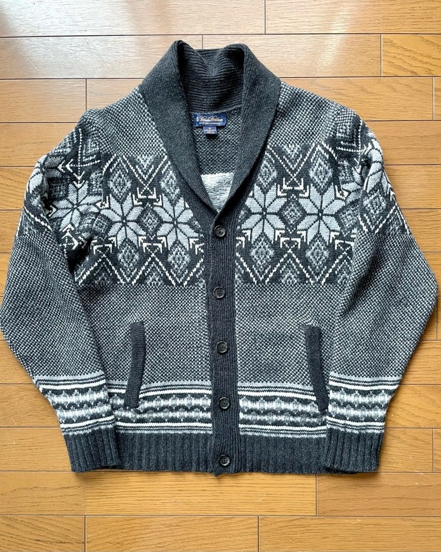 ブルックスブラザーズ スコットランド製 ピュアカシミア スノー柄 カーディガン ユーズド