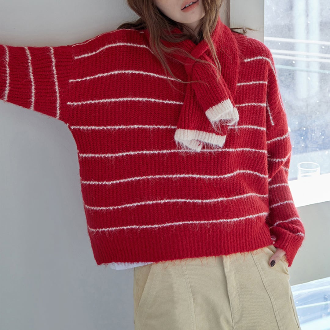 v neck striped knit pullover