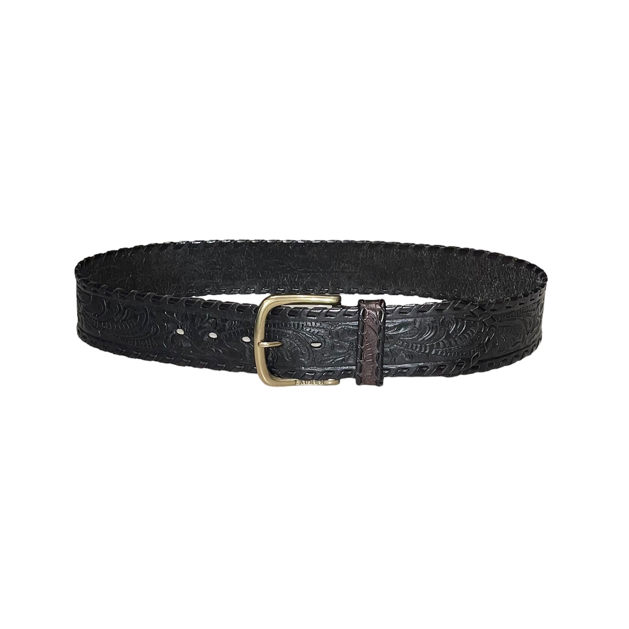 LAUREN RALPH LAUREN black color embossing wide leather belt