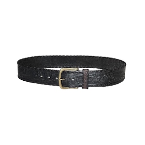 LAUREN RALPH LAUREN black color embossing wide leather belt