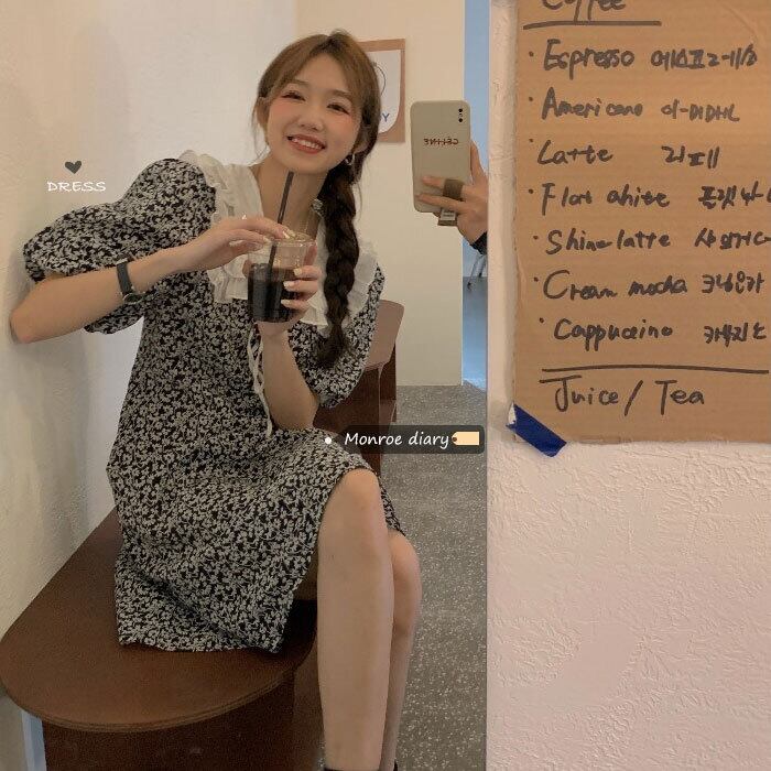 カラースリーブフローラルドレス スタンダードサマースカート レトロ 大人ガーリー スウィート キュート カジュアル 夏物 花柄 モンロー8131804496