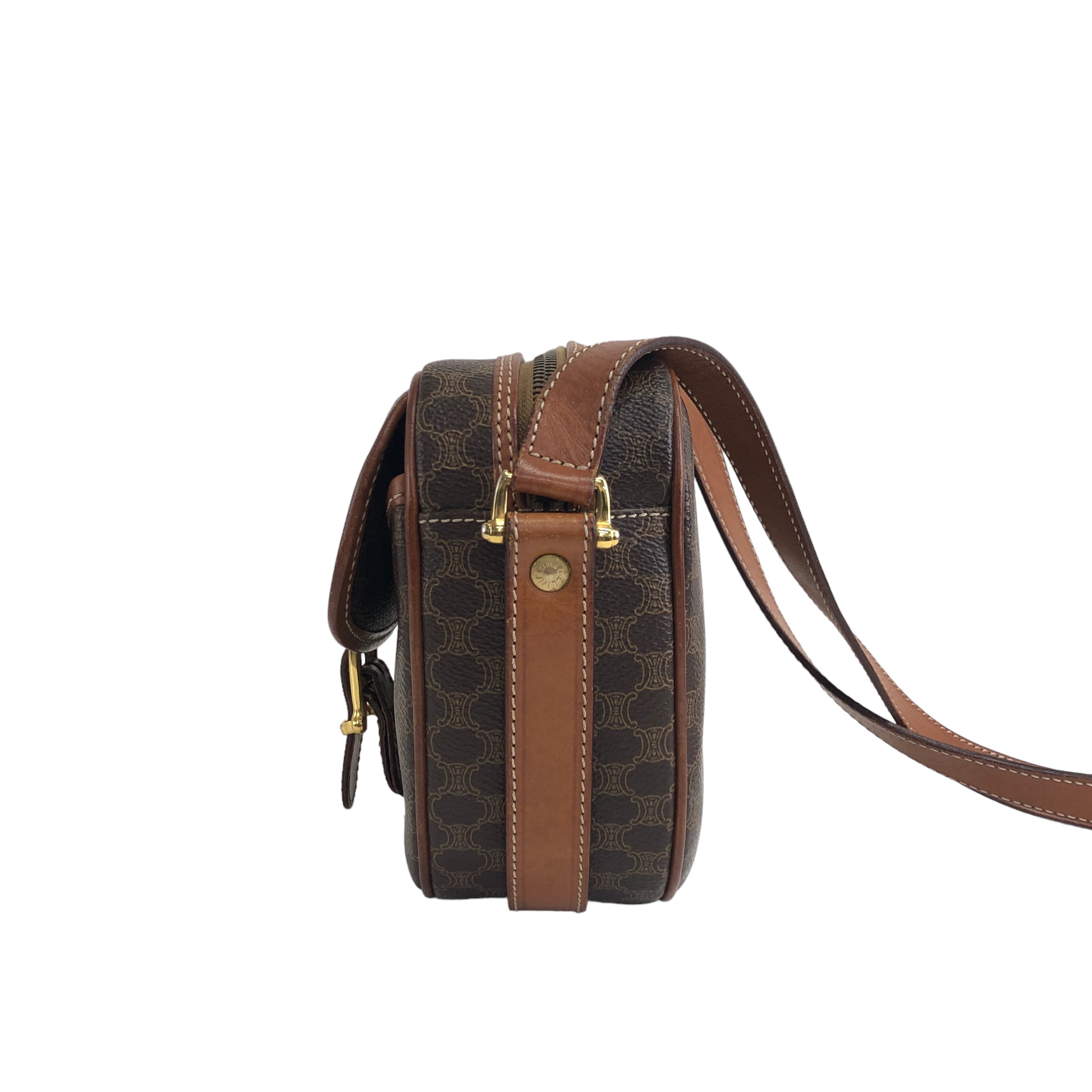 CELINE セリーヌ マカダム フロントバックル レザー ショルダーバッグ
