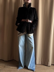 dark brown real fur scarf set jacket-5153-1