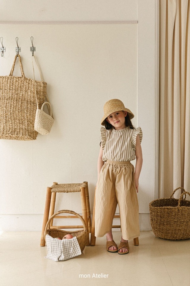 【即納】mon atelier / stripe lace blouse