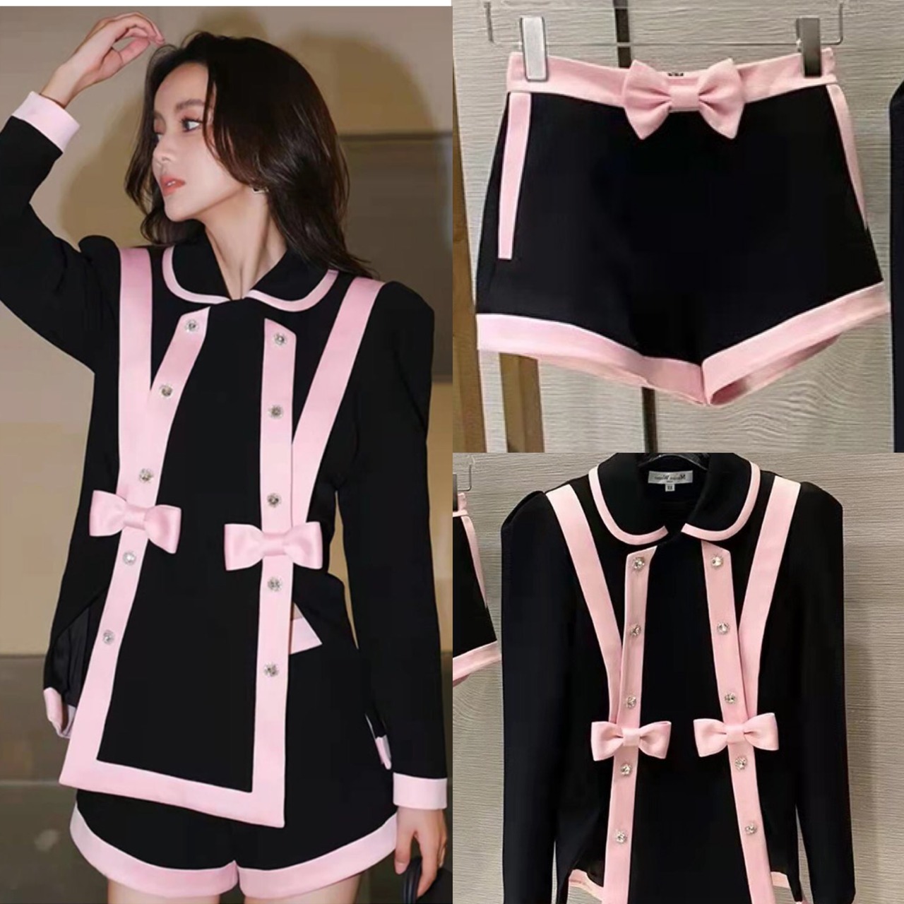 セットアップ】黒 ピンク スーツ セットアップ ツーピース 制服 