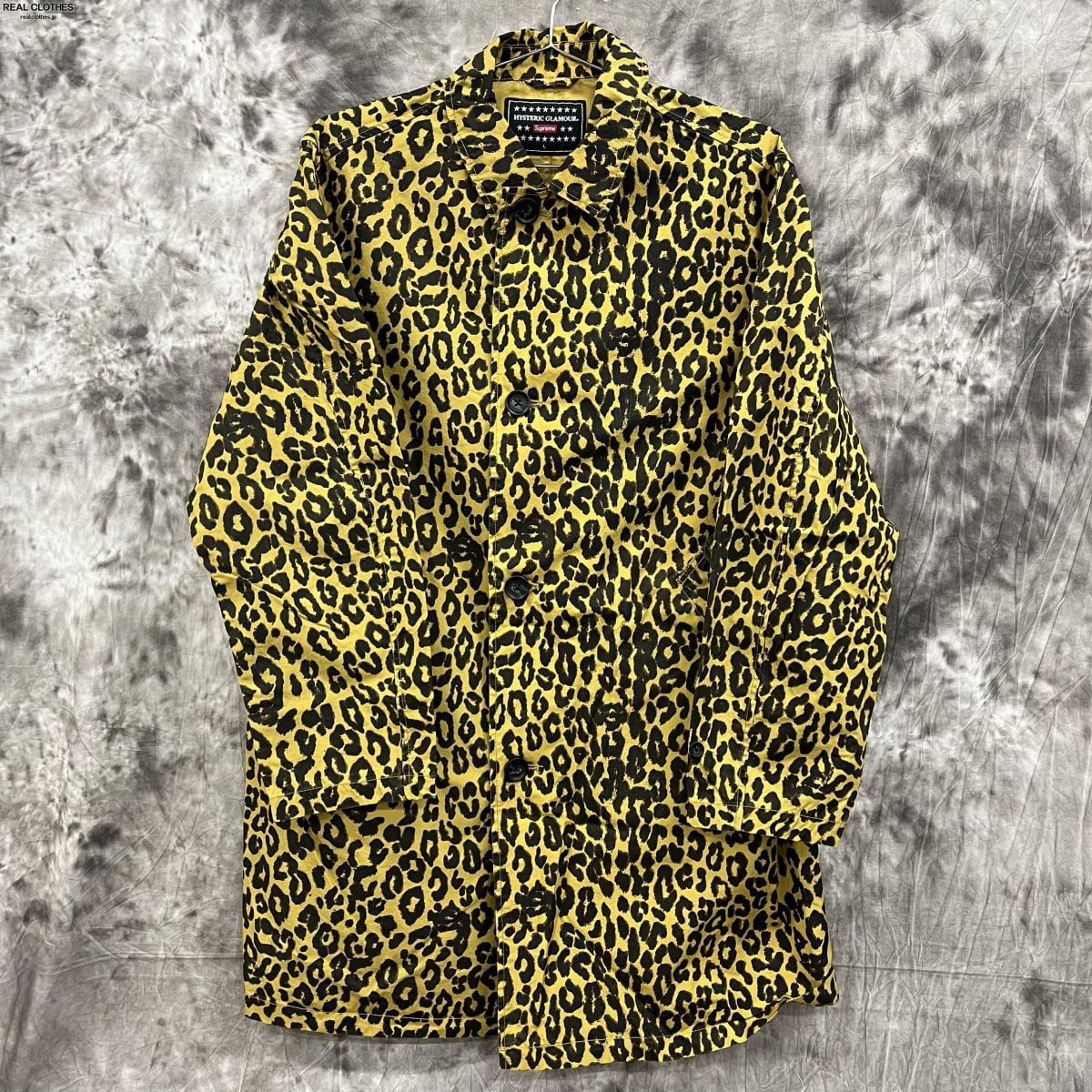 SUPREME シュプリーム 21SS×HYSTERIC GLAMOUR Leopard Trench ヒステリックグラマー レオパード総柄トレンチコート バックプリントロングジャケット ブラウン/イエロー