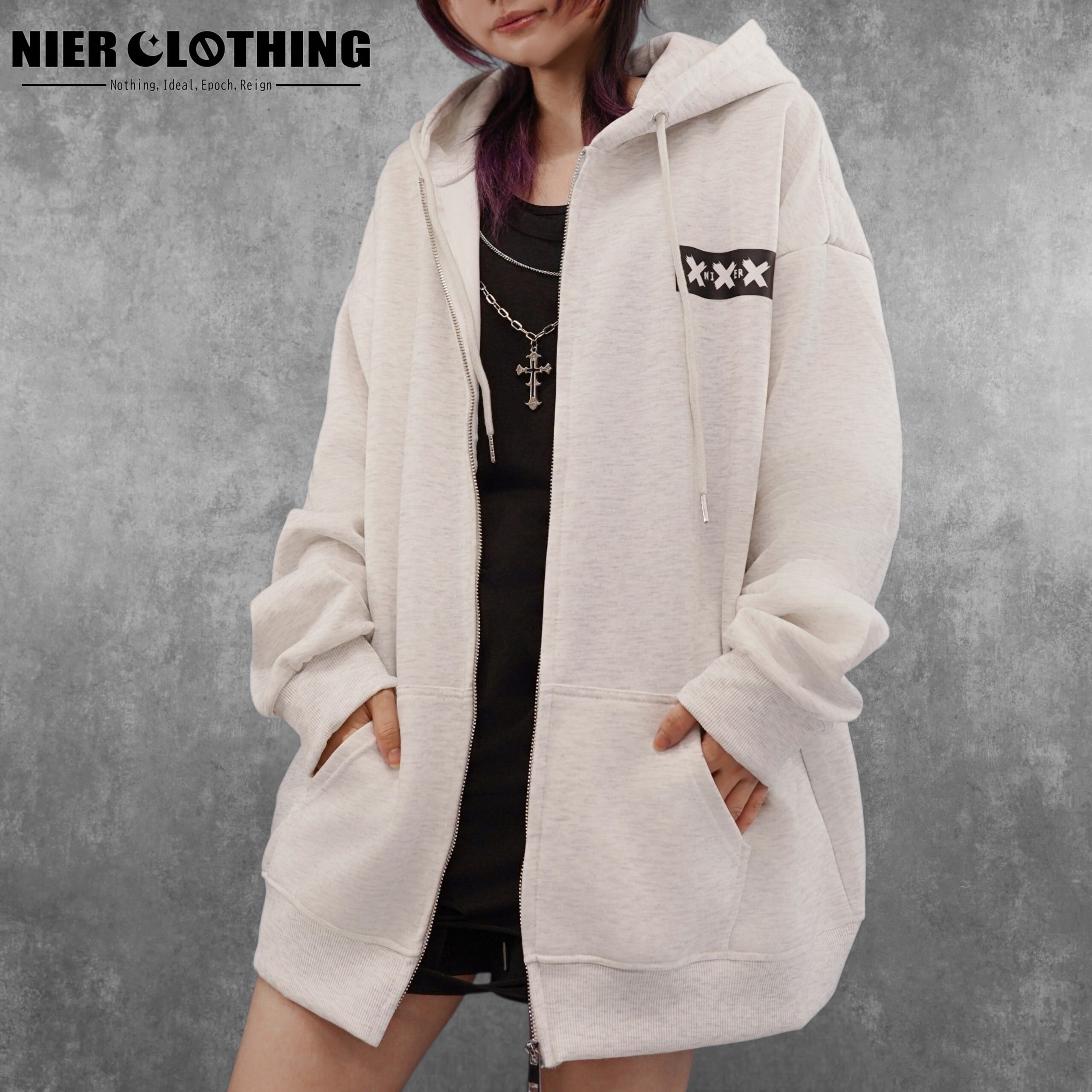 GRAY BIG ZIP PARKA【DEVIL×ANGEL】 | NIER CLOTHING