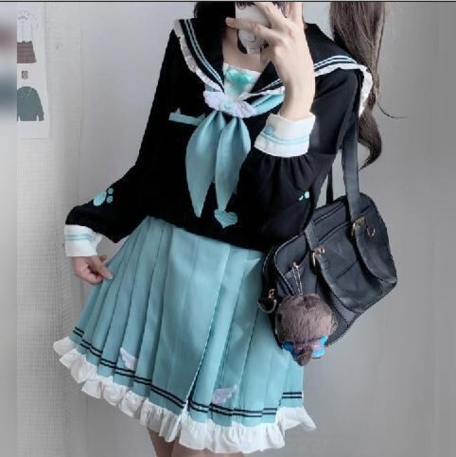 【XS-2XL】全2カラー　サブカル系猫耳セーラー服セット　seifuku23　