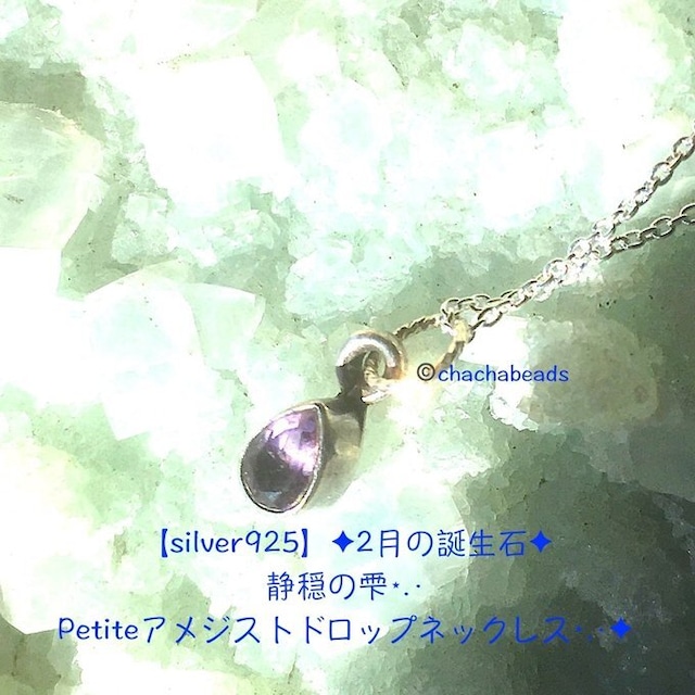 【一点物】✦2月の誕生石✦⋆.·SV925⋆.·紫の雫⋆.·Petiteアメジストドロップネックレス⋆.·✦