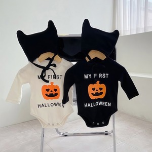 【66-90】ハロウィーンかぼちゃプリントロンパースセット ベビー