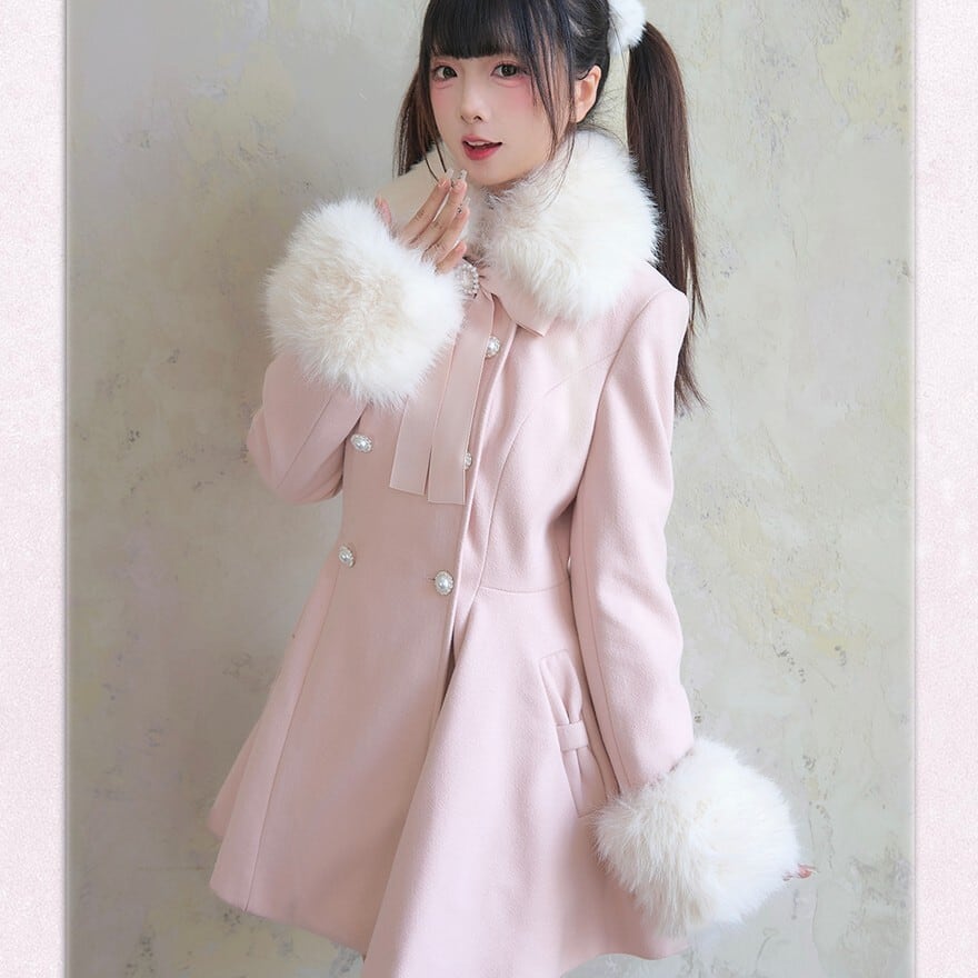 量産型 地雷系 コート ファー ネックリボン ビジュー 冬服 | ゴスロリ
