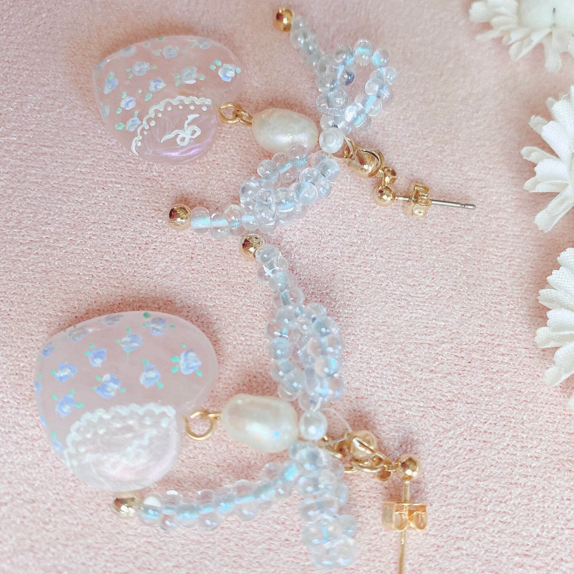 Snowing winter hand painted earrings (BLUEピアス）