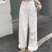 パンツ デニム ジーンズ 花柄 ピンクの花 ワイド ストレート ハイウエスト美脚効果 細見え 脚長効果 春 白 ホワイト カジュアル 韓国ファッション レディース お出かけ