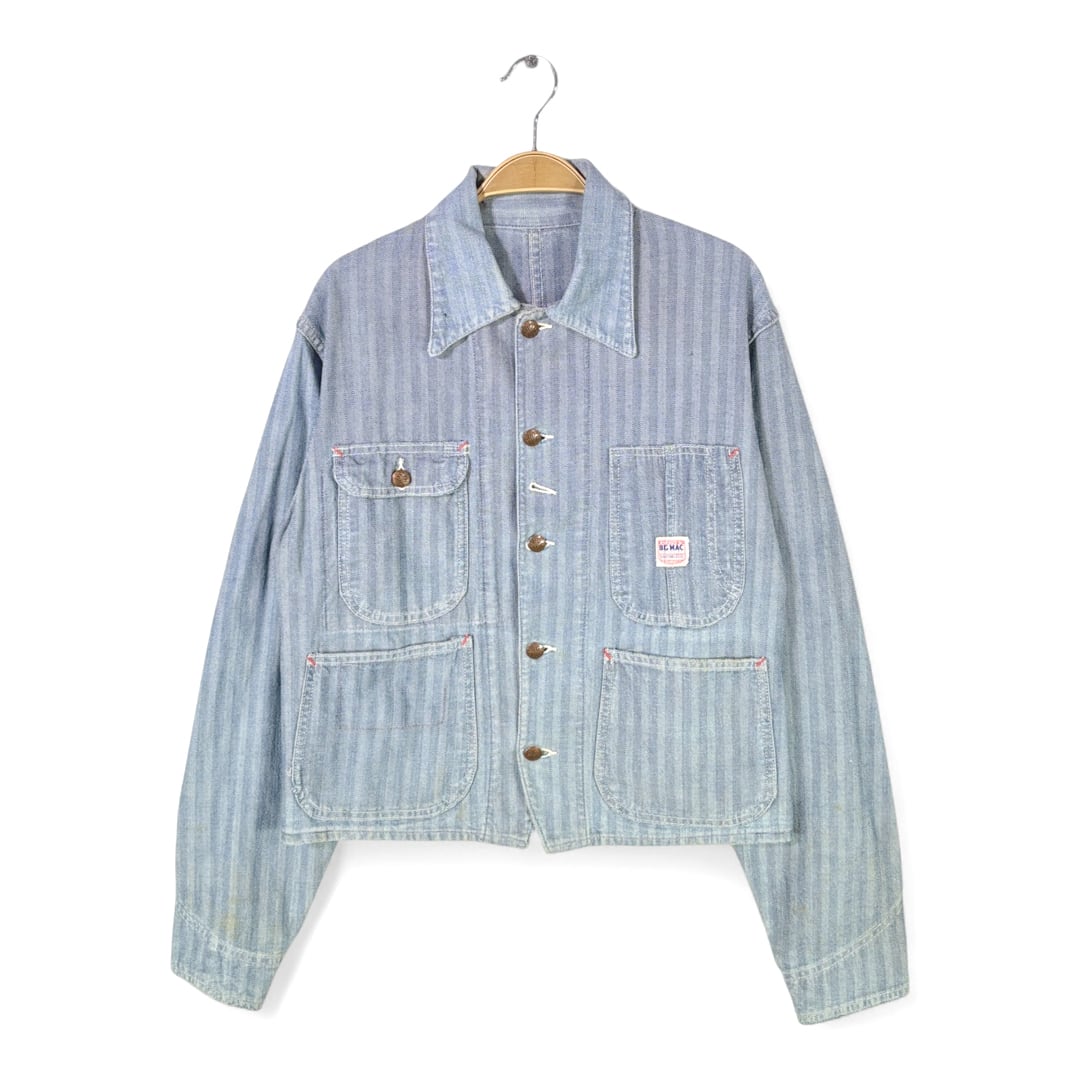 40-50s ペニーズ ビッグマック 盾タグ ヴィンテージエンジニアジャケット ヘリンボーン ワークジャケット ヘリーンボーン ショート丈カバーオール PENNEY'S BIG MAC メンズS相当 古着 @DE0044