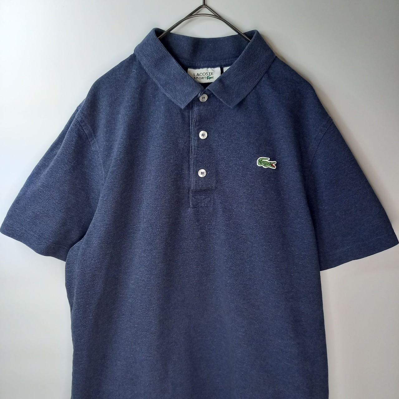 ラコステ　ポロシャツ　半袖　シェルボタン　刺繍ロゴ　ネイビー　USM