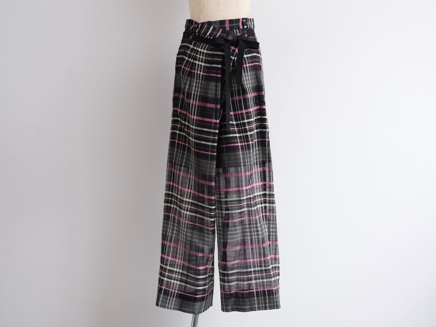 パンツ pelleq pelleq “ plaid silk organza wrap trousers “ dark | Lapel online store