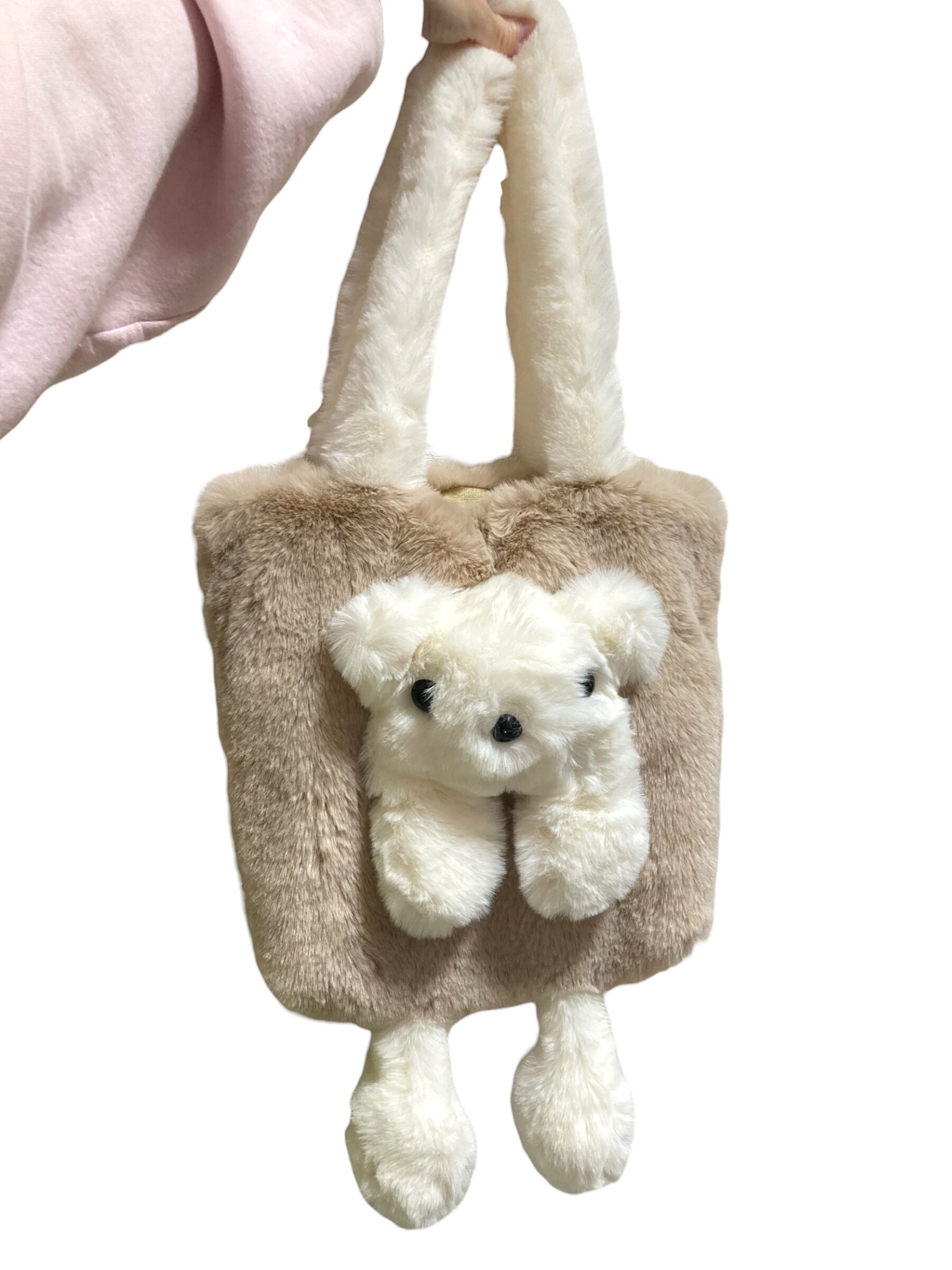 【solmu select】bear docking fur totebag(ベージュ×白)
