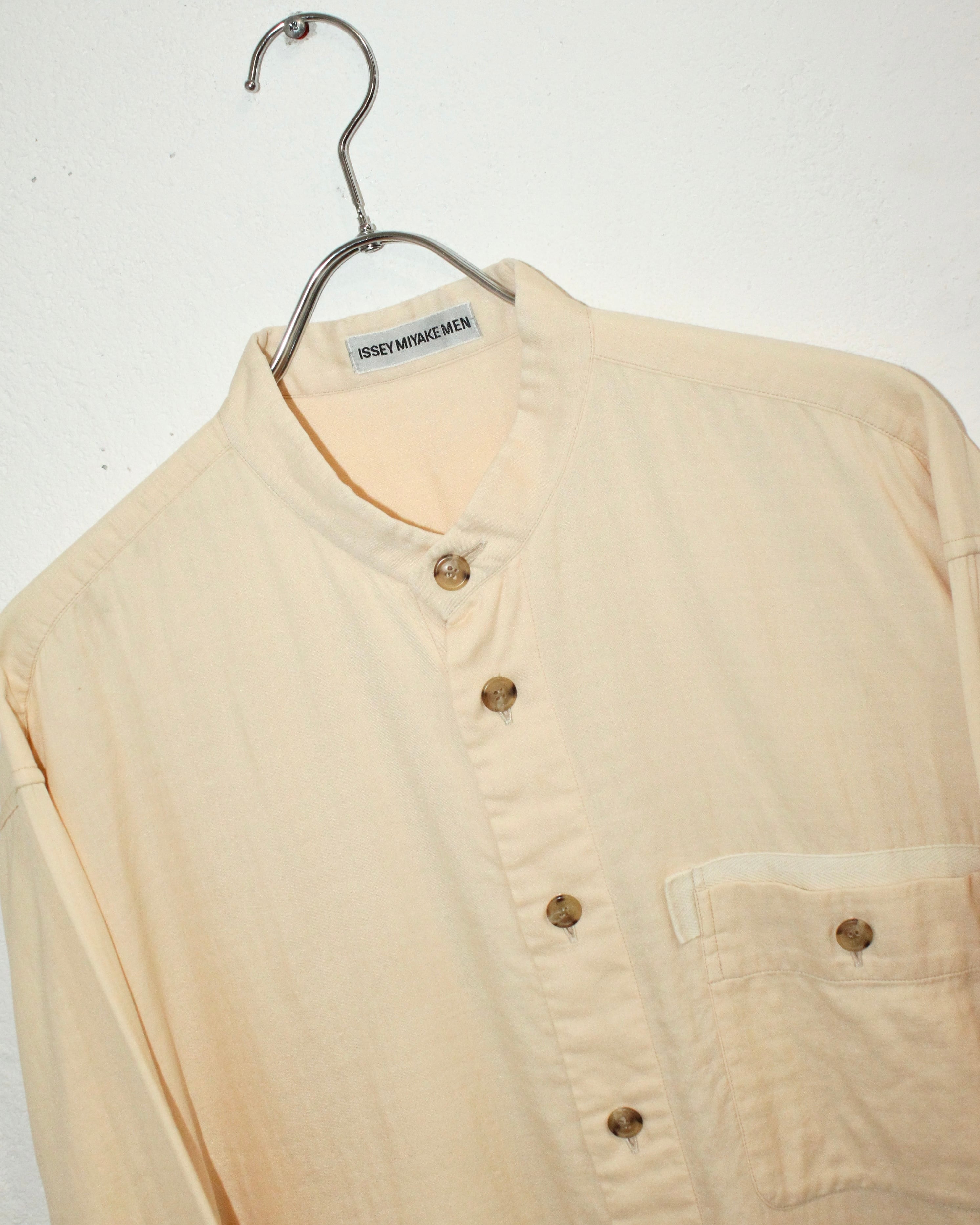 96SS ISSEY MIYAKE MEN No-Collar Cotton Gaze Shirt | VOLAR