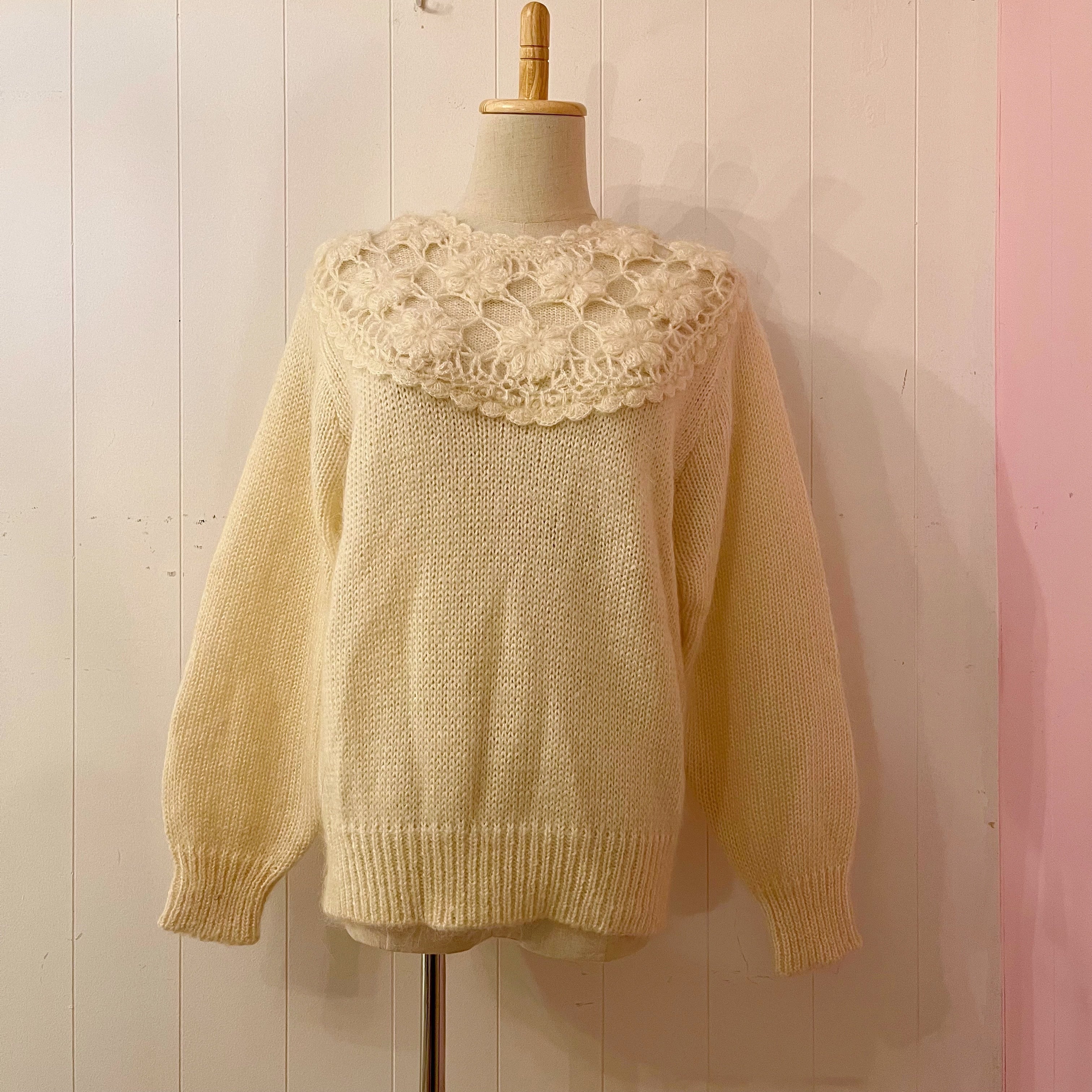 flower lace cream knit sweater