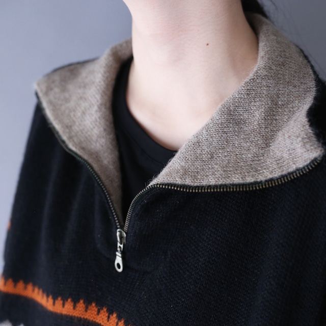 XXL over silhouette alpaca good fabric half-zip knit pullover