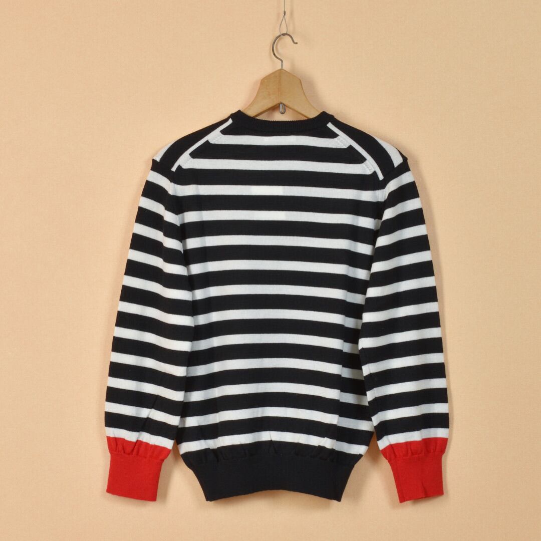 atelier naruse アトリエナルセ コットンウールボーダーニット・ブラック x レッド 袖口の配色がベーシックなボーダーニットのアクセント【送料無料】