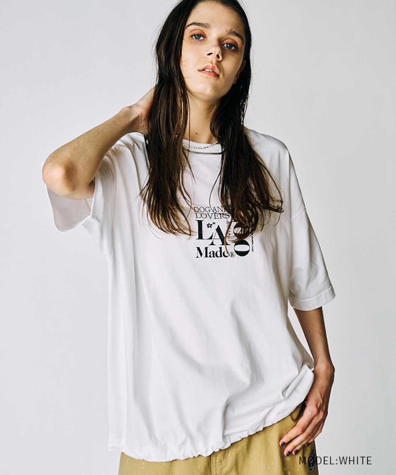 Dog & LOVERS プリントルーズTシャツ (WHITE) CQ-49012