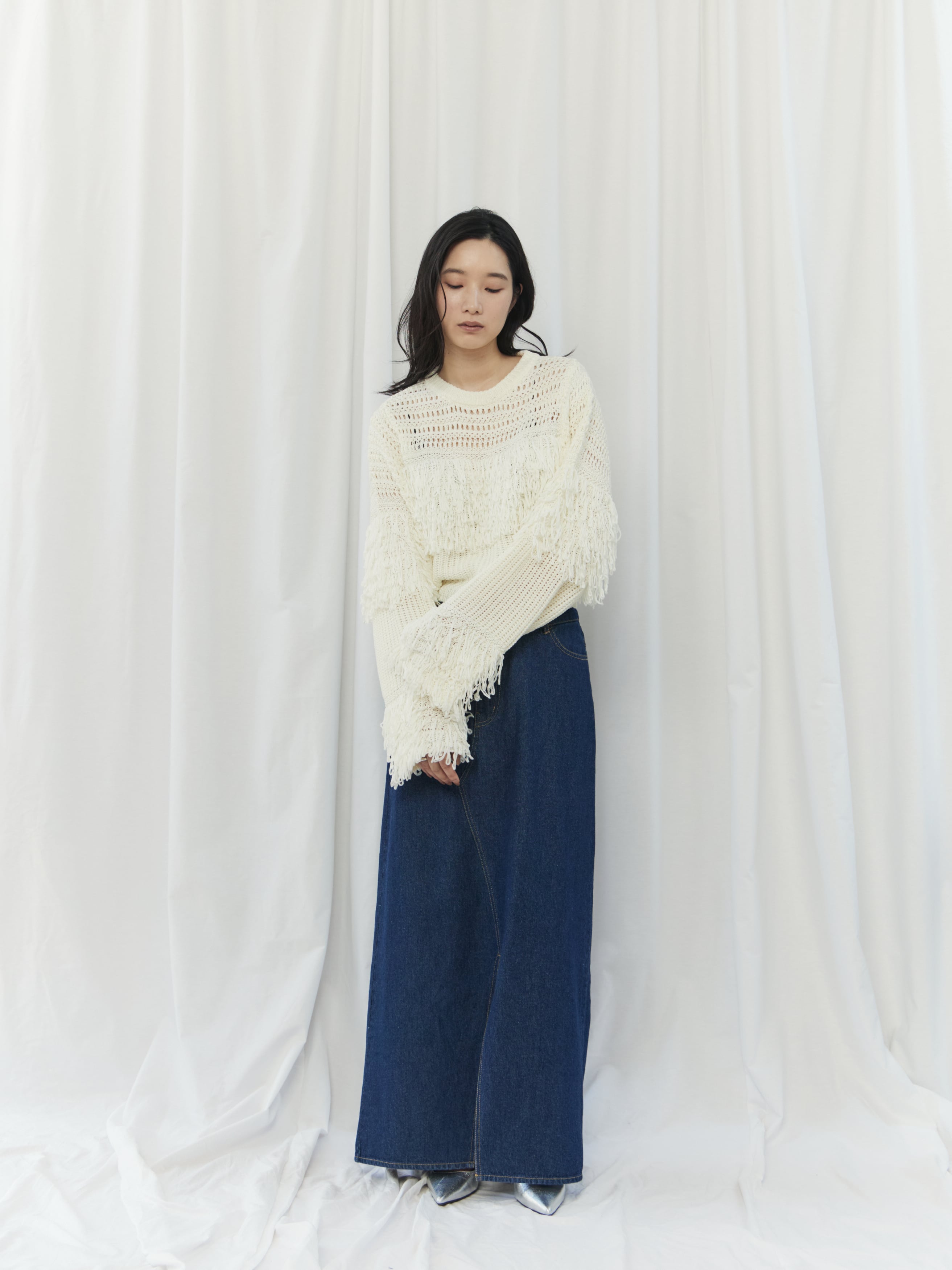 leinwanda ニット メッシュ フリンジ　fringe MESH FRINGE PO（ﾒｯｼｭﾌﾘﾝｼﾞﾌﾟﾙｵｰﾊﾞｰ）【2276101】 | CIEL'AIR