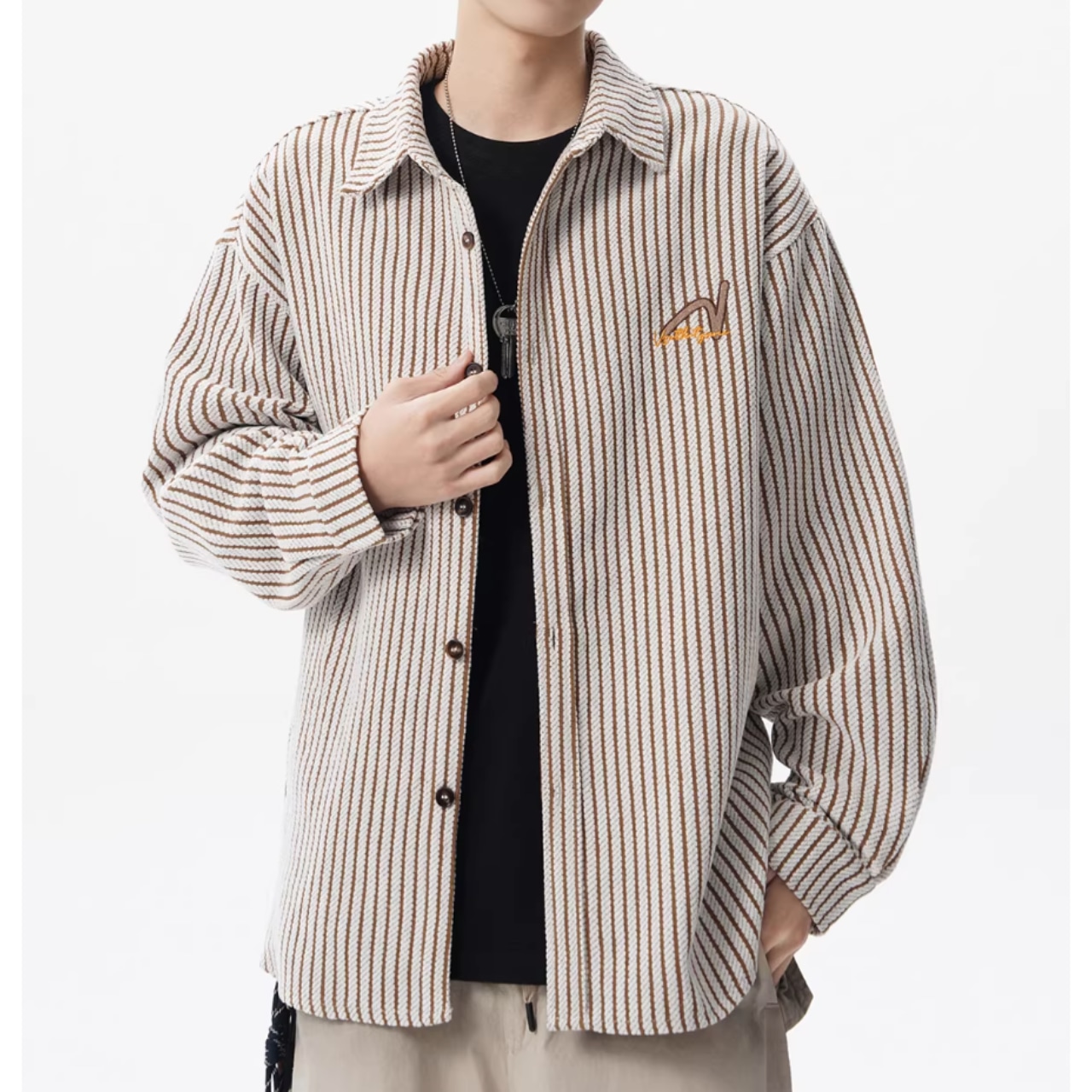 オープンカラー ストライプシャツ af0479