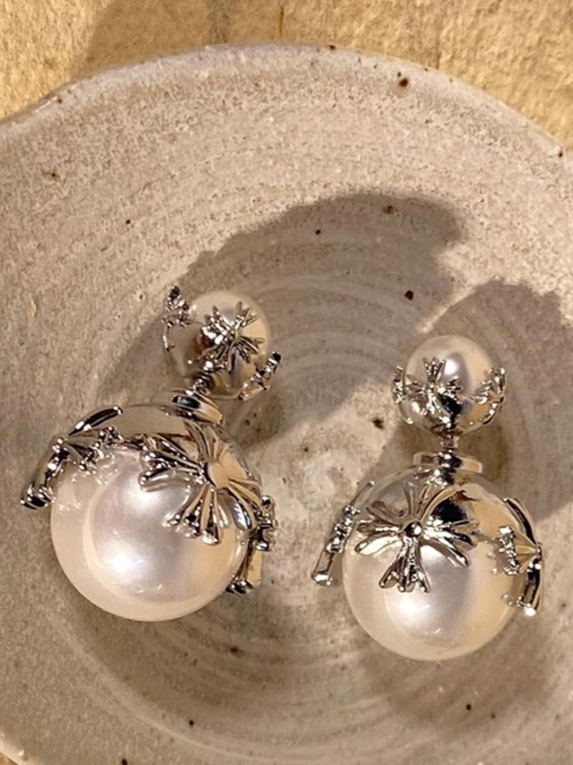 Cross pearl stud pierced  [A123]