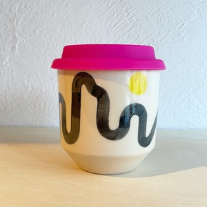 STEPH LIDDLE "The Moment Cup" Wiggle with Yellow Dot -white stoneware