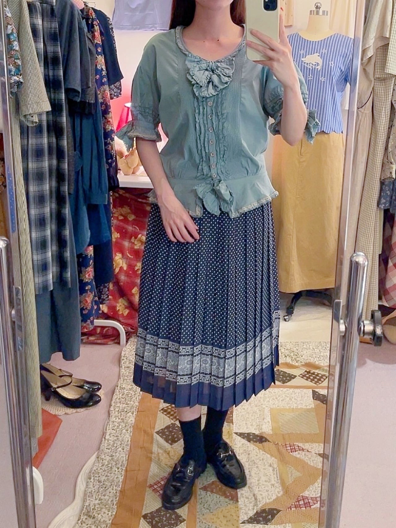flower lace printed pleats skirt