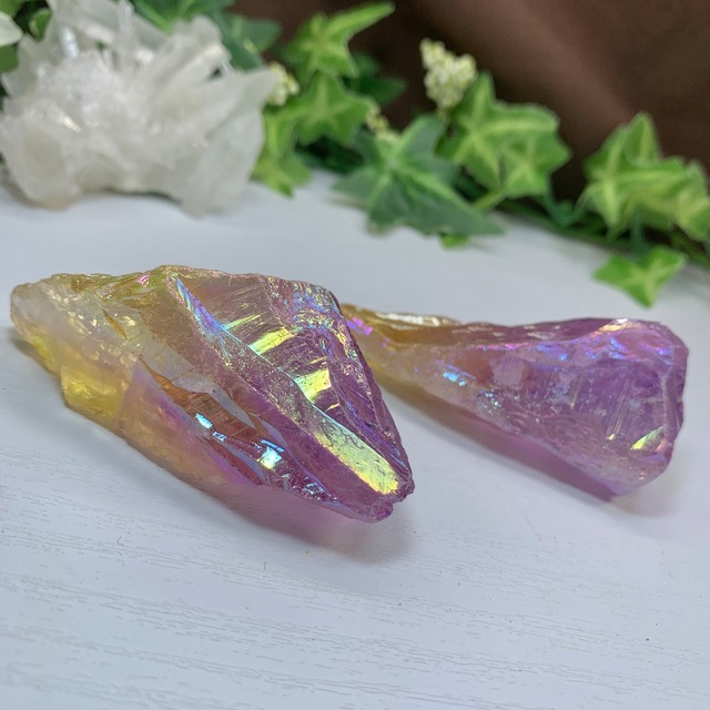 8.パープル×イエロー☆ラフカット☆オーラクォーツ(100g)