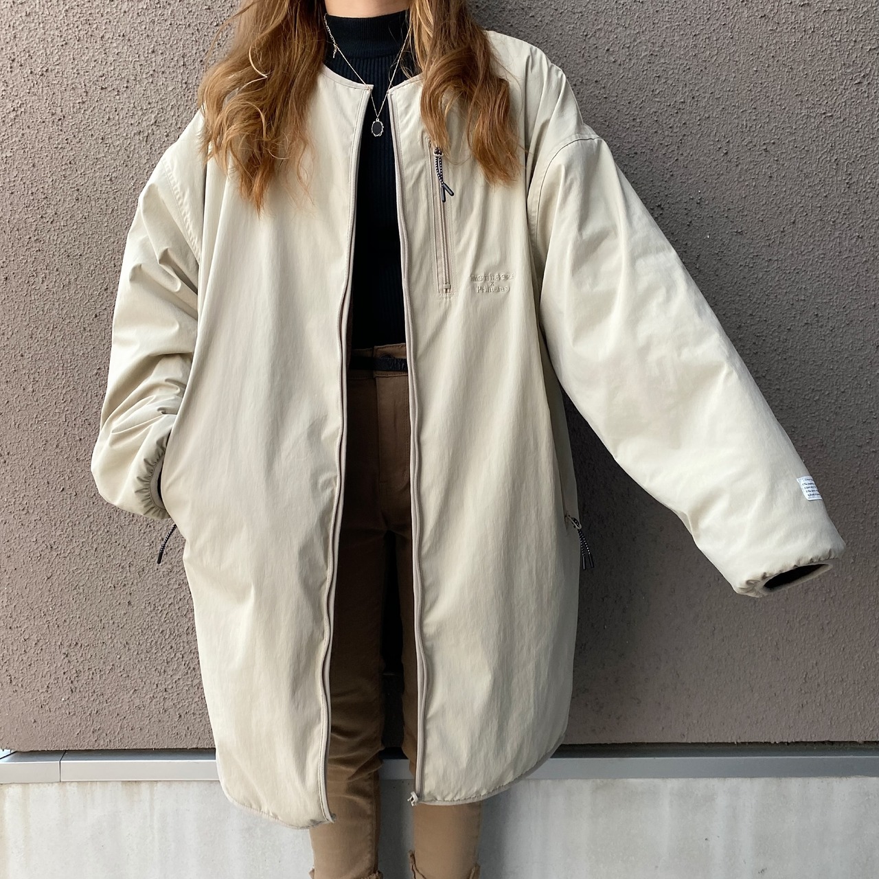 2way多機能ソフトリバーシブルボアouterlongホワイト×ブラウン