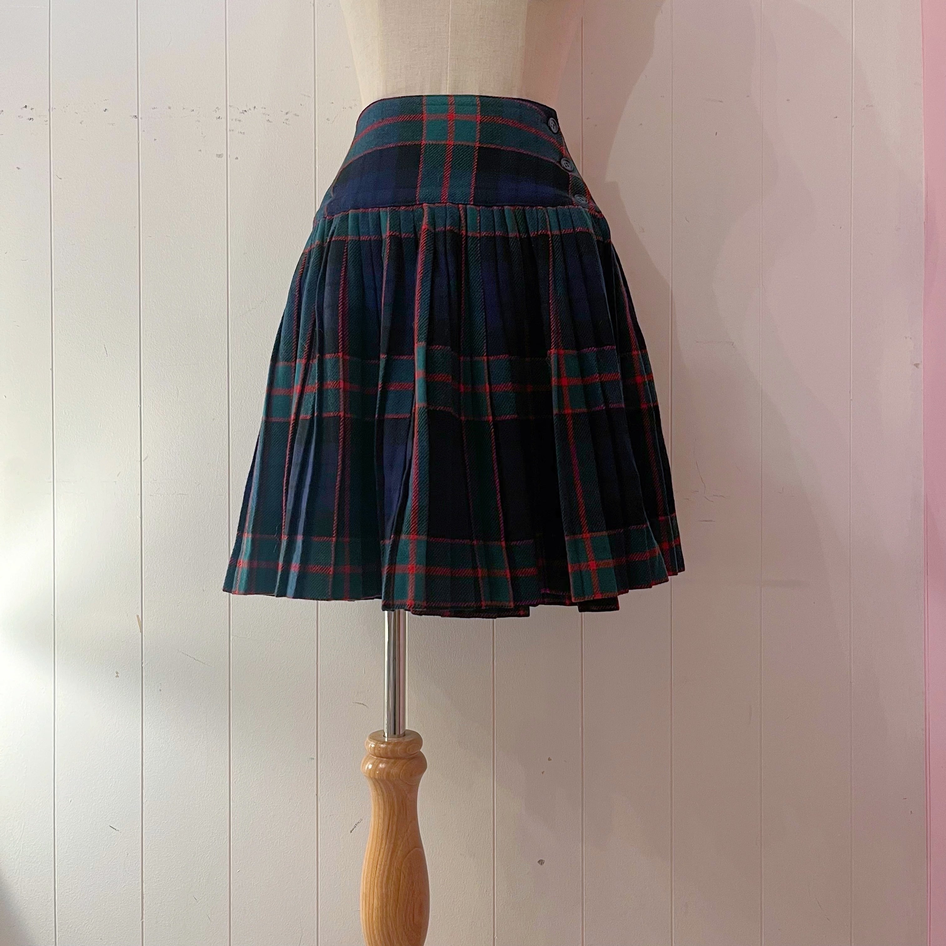 green check pleats mini skirt