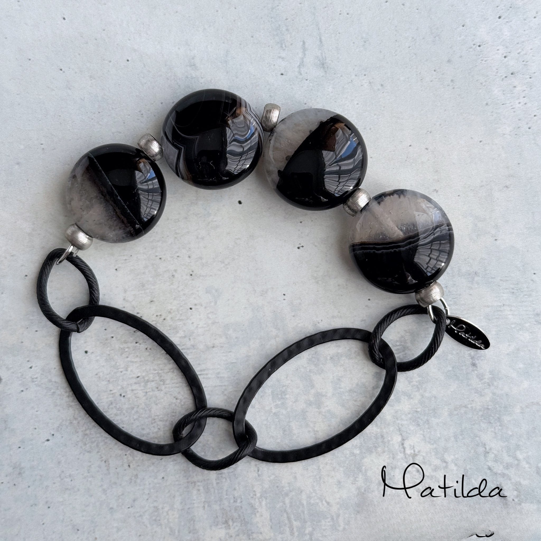 Chain & stone bracelet (ブラックアゲート×クォーツ)