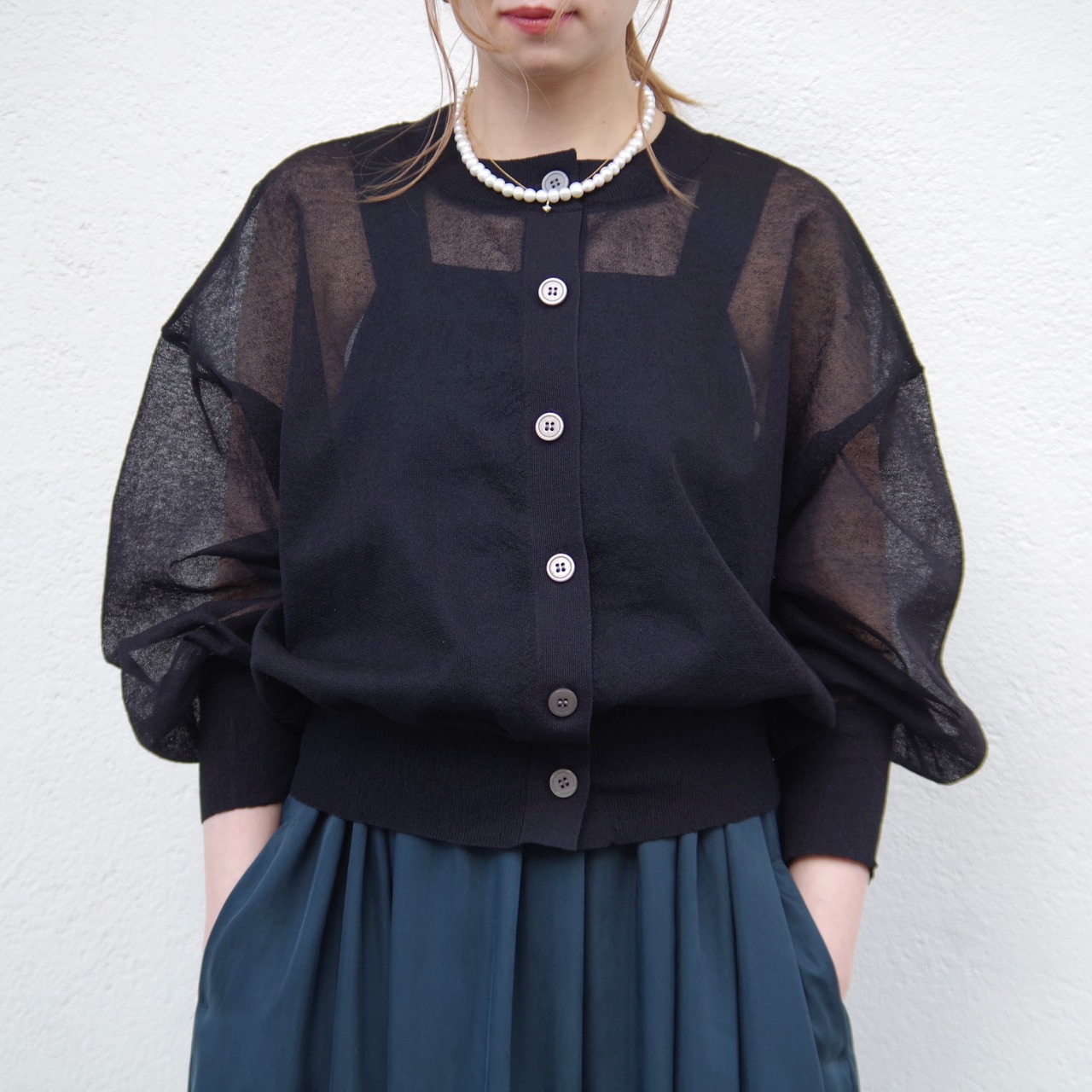 one f Sheer Cardigan BLACK 再入荷