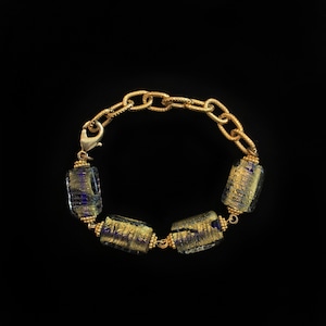 Purple & gold rectangle glass beads bracelet