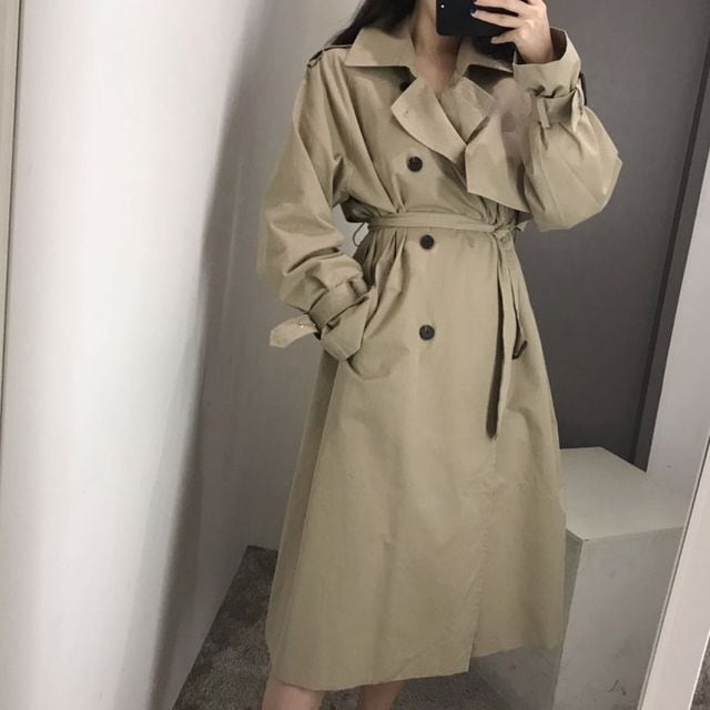 【予約販売】コート レディース トレンチコート バルーン袖 ベルト付き ミディアムロング丈 春コート 秋コート S/M/L カーキ ブラック