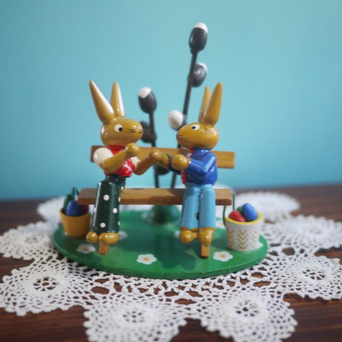 木製イースターオーナメントセット　ペアウサギとねこやなぎ　ドイツ
