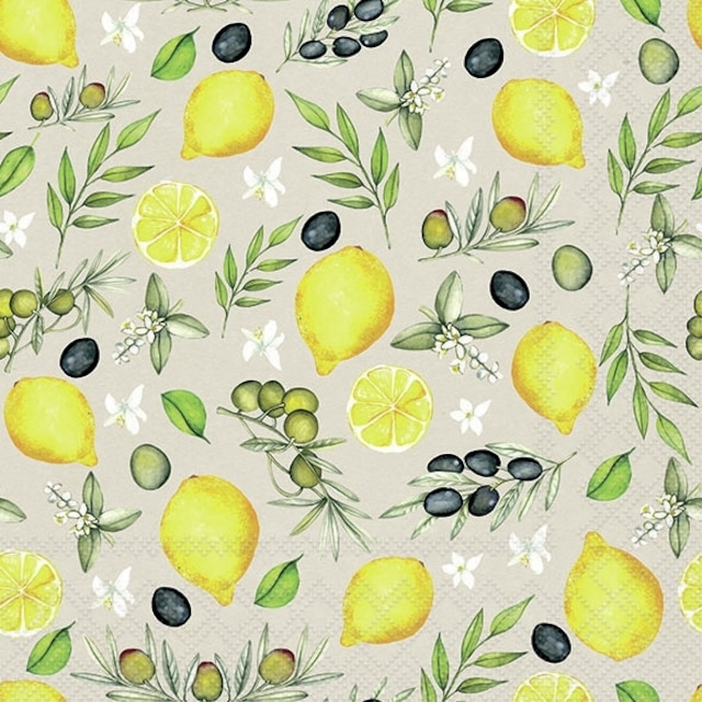 2024春夏【Ambiente】バラ売り2枚 ランチサイズ ペーパーナプキン Olives and lemon リネン